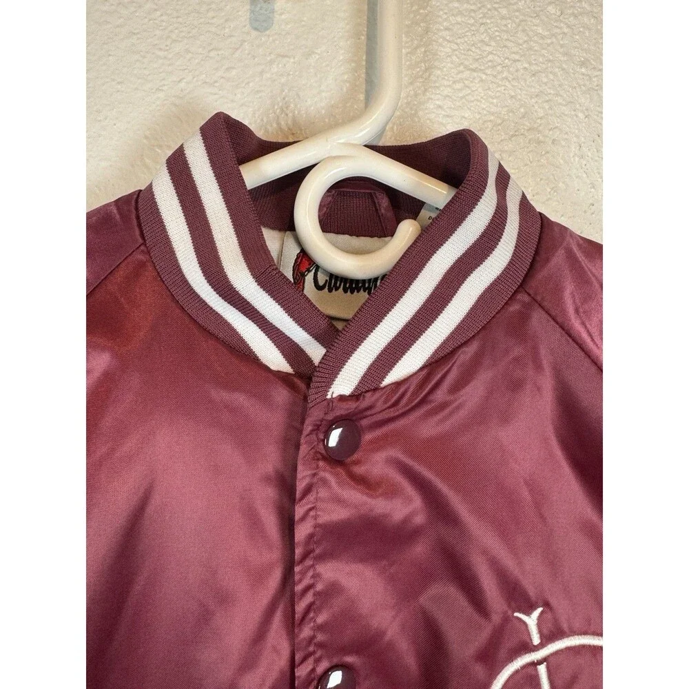 CARDINAL VIDCON 9 Burgundy Satin Bomber Varsity Jacket Embroidered Size Small